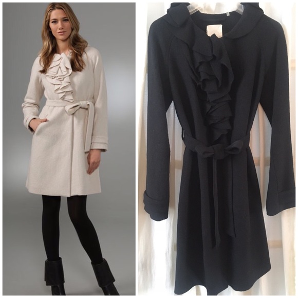 Rebecca Taylor Belted Ruffle Coat BLACK 2/4/6/XS/S - Picture 1 of 8